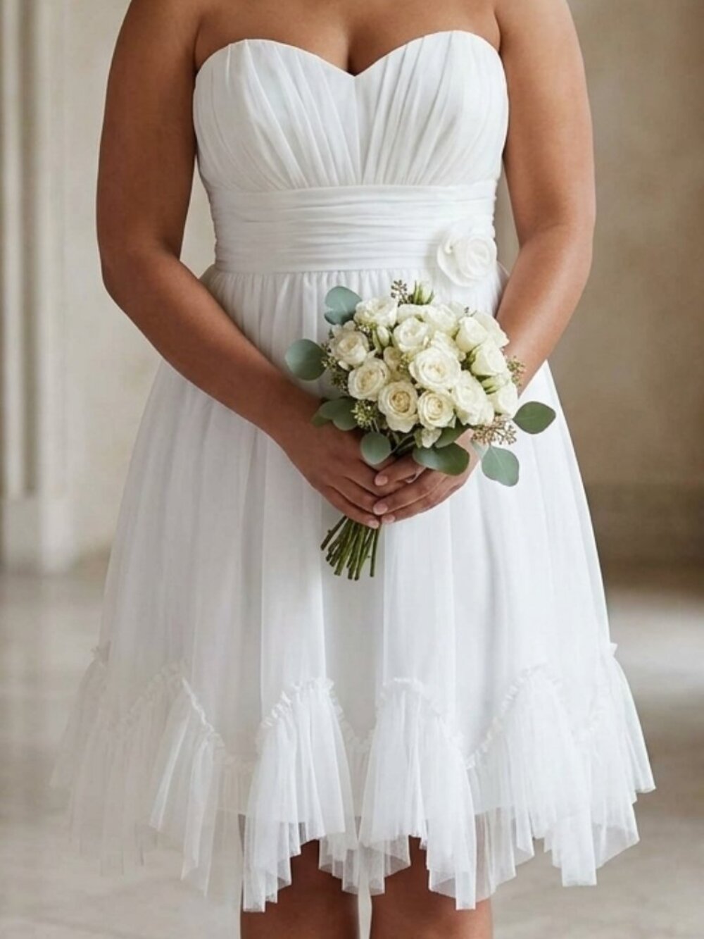 Alfred Angelo Short White Tulle Wedding Dress Strapless Sweetheart Size 16W